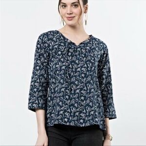 NWT Mata Traders Merida Cotton Fair Trade Bird Print Boho Blouse, Size XS